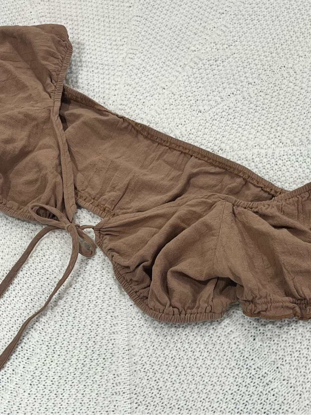 Brown Off-Shoulder Tie-Front Crop Top Bando Layering Top